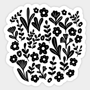 Folk ditsy flowers in black Sticker